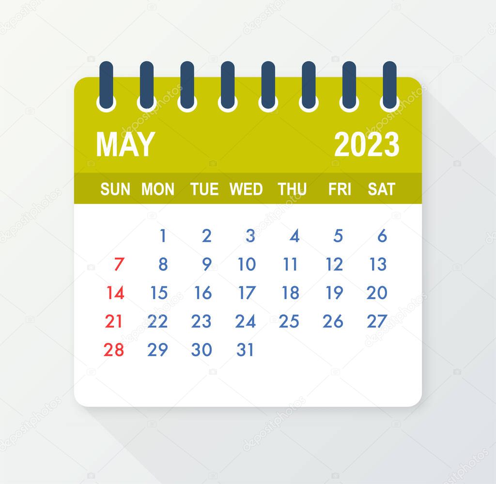 May 2023 Calendar Leaf. Calendar 2023 in flat style. Vector illustration