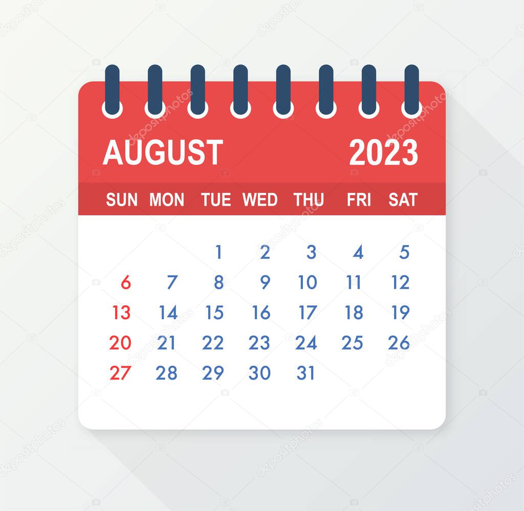 August 2023 Calendar Leaf. Calendar 2023 in flat style. Vector illustration