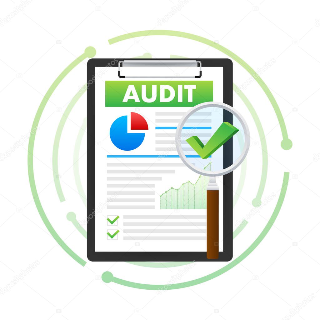 Auditing concepts. Tax process. Data analysis result. Vector stock illustration