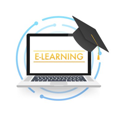 E-learning, Online education concept banner. Online training courses. Tutorials. Vector illustration.