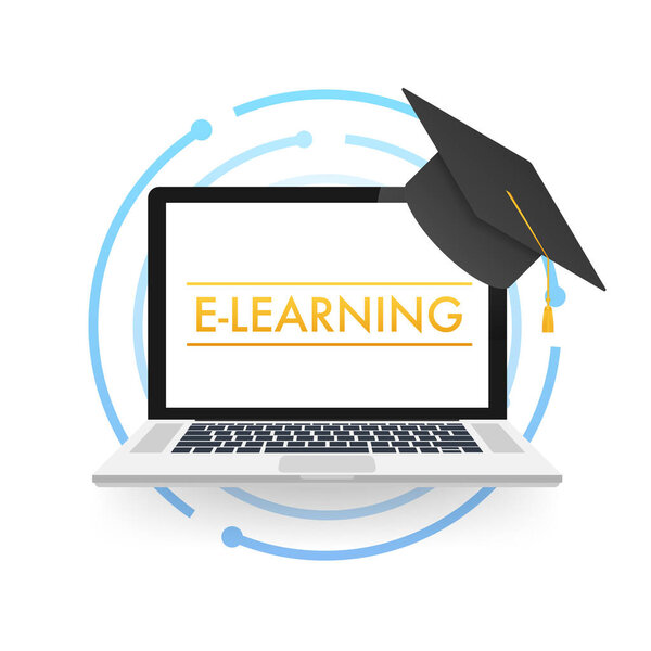 E-learning, Online education concept banner. Online training courses. Tutorials. Vector illustration.