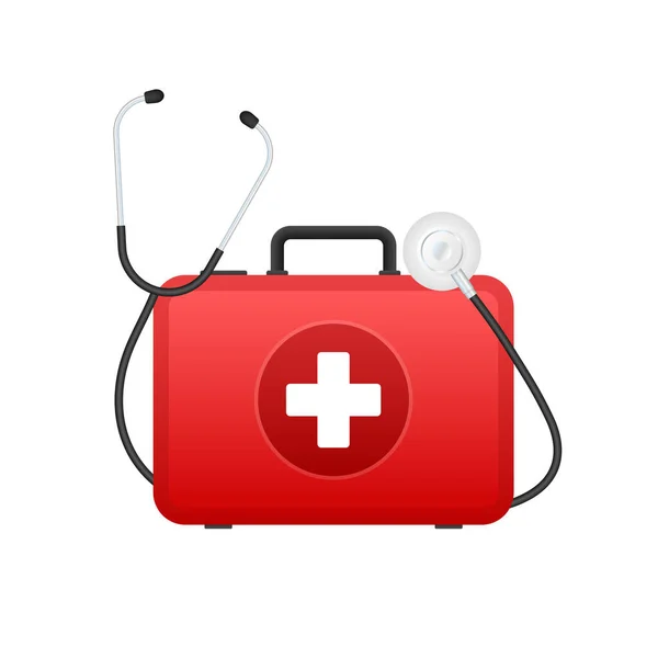 Cartoon Icon Red First Aid White Background Medical Design Flat — Stock Vector