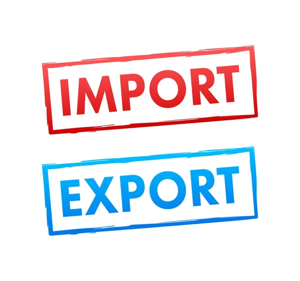 Port Kran Lyfta Två Röda Lastcontainrar Med Import Och Export — Stock vektor