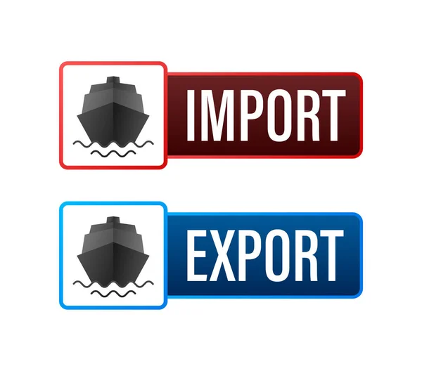 Port Kran Lyfta Två Röda Lastcontainrar Med Import Och Export — Stock vektor