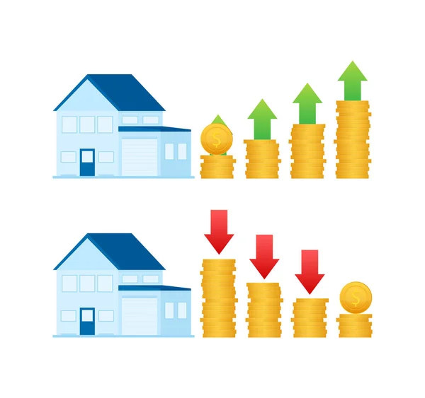 Illustration Med Huspris Upp För Konceptdesign Framsteg Vinsttillväxten Affärsidé Affärsdiagram — Stock vektor