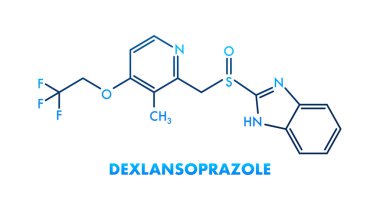 Dexlansoprazole konsepti kimyasal formül simgesi, metin yazı tipi vektör illüstrasyonu.