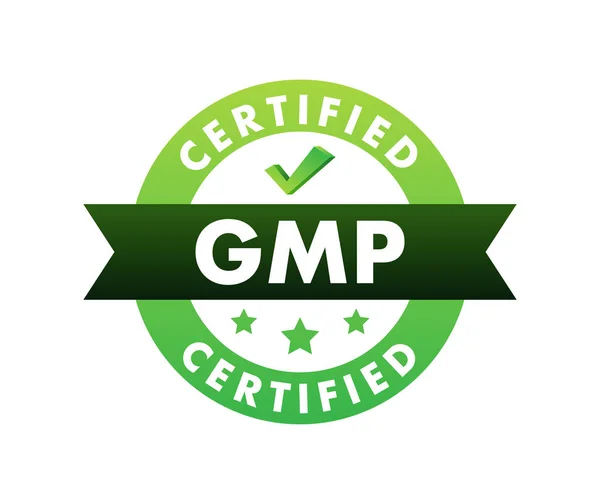 Gmp Buenas Prácticas Fabricación Sello Redondo Certificado Etiqueta Ilustración Vectorial — Vector de stock