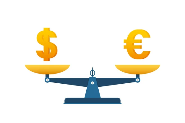 Dollar Mot Euro Det Hela Taget Skalor Med Pengar Illustration — Stock vektor