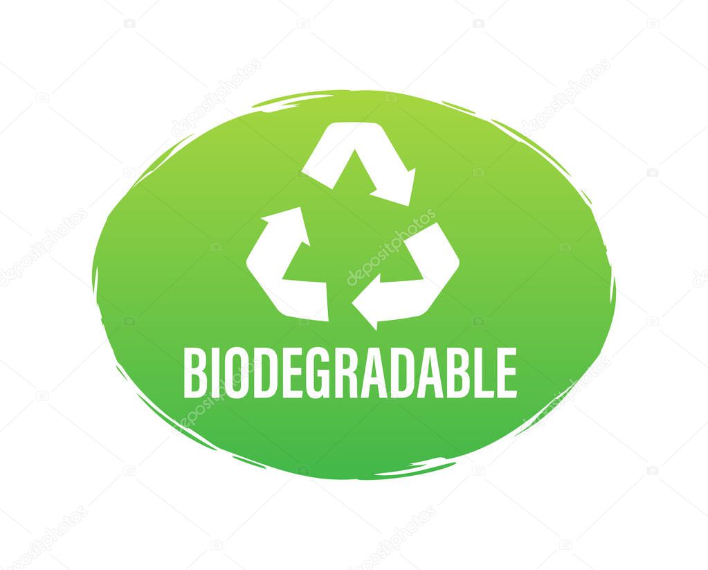 Biodegradable recyclable label. Bio recycling. Eco friendly product. Vector stock illustration