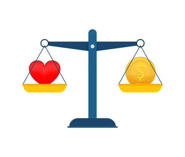 Αγάπη Είναι Χρήμα Κλίμακα Εικονίδιο Χρήμα Και Αγάπη Ισορροπούν Στην — Διανυσματικό Αρχείο