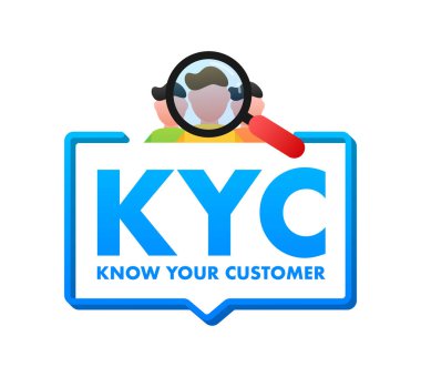 Ya KYC ya da müşterinizi tanıyın. İş tanımlama ve finans güvenliği fikri. Vektör stok illüstrasyonu
