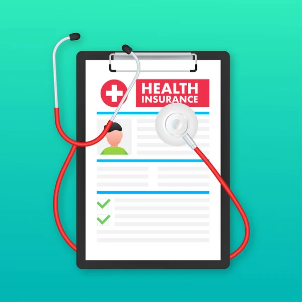 Health Insurance Concept Medical Document Clipboard Vector Illustration — Stock Vector