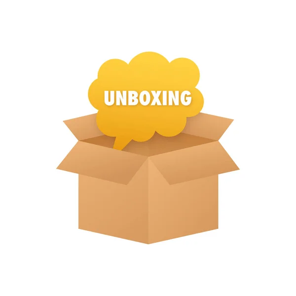 Unpack Package Unboxing Template Box Open Vector Stock Illustration — Stock Vector