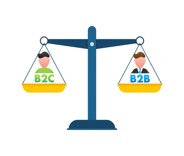 Balanza B2C B2B Escala Balance Escala Concepto Negocio Ilustración Stock — Vector de stock
