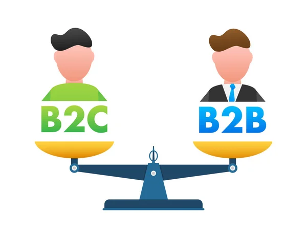 B2C B2B Balans Weegschaal Balans Schaal Zakelijk Concept Voorraadillustratie Van — Stockvector