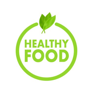 Sağlıklı gıda. Sağlıklı gıda etiketleri yazı ile. Vegan gıda etiketleri. Organik gıda rozeti. Doğal yazı. Vektör çizim