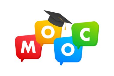 MOOC - Massive Open Online Course simgesi, etiket, rozet. Vektör stok illüstrasyonu
