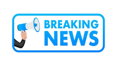 Hand Holding Megaphone with breaking news. Megaphone banner. Web design. Vector stock illustration