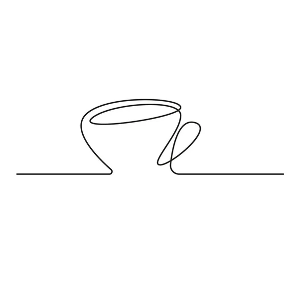 Secangkir kopi atau secangkir teh dengan latar belakang putih. Satu garis berkelanjutan menggambar Vector desain minimalis ilustrasi. Doodle - Stok Vektor