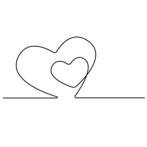 Continuous line drawing two hearts. Black line minimalistic illustration of love concept. Continuous doodle. — Archivo Imágenes Vectoriales