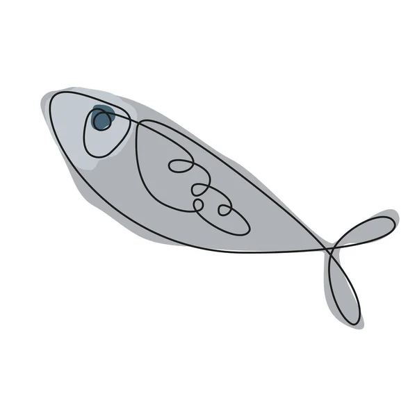 Vector doodle fish icon. Logo design template. Cute hand drawn illustration. Continuous outline sketch. Colorful — стоковый вектор