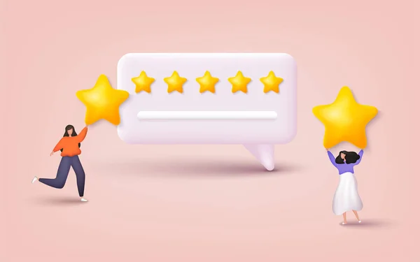 People Characters Giving Five Star Feedback Dalam Bahasa Inggris Vektor - Stok Vektor