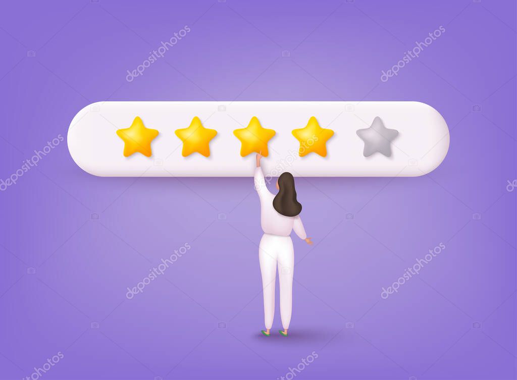 People Character Giving Five Star Feedback. Vector customer review concepts. Review stars with good and bad rate. Web Vector Illustration.