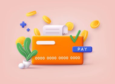 Kredi kartı simgesi. Kamu hizmeti, banka, restoran ve diğer faturalar. 3B Web Vektör Resimleri.