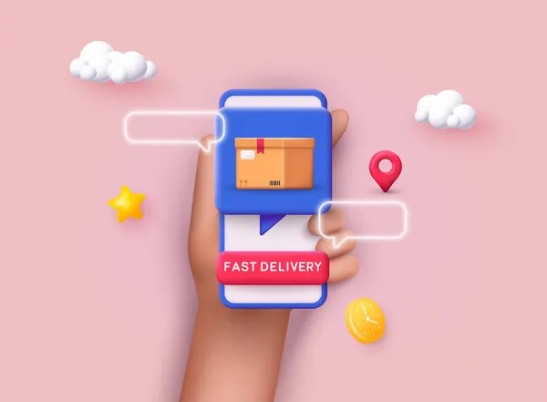 Hızlı Teslimat Konsepti Teslimat Uygulamalı Cep Telefonu Nternetten Alışveriş Vektör — Stok Vektör