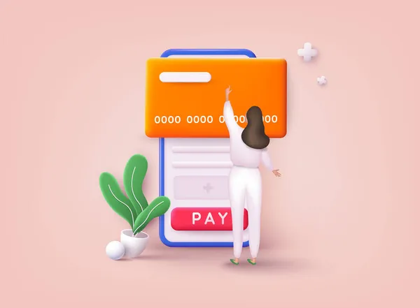 Πληρωμή Πιστωτική Κάρτα Μέσω Ηλεκτρονικού Πορτοφολιού Ασύρματα Στο Τηλέφωνο Εικονογραφήσεις — Διανυσματικό Αρχείο