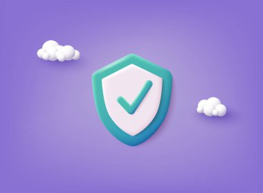 Kalkan koruma ikonu, tamam. 3B Web Vektör Resimleri.