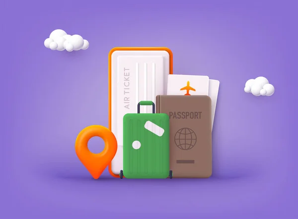 Online Booking Design Concept Mobile Phone Business Trip Banner Passport — стоковое фото
