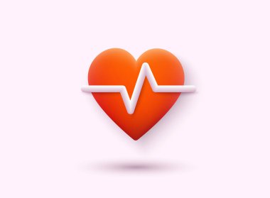 Tıbbi uygulamalar ve web siteleri için nabız monitörlü nabız çizgisi ikonu olan kalp. Kalp atışı, kalp atışı, kalp atışı, kardiyogram. 3B Web Vektör Resimleri. 