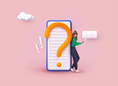 Soru işaretleri. SSS konsepti. Soru sor ve cevapları al. Çevrimiçi Destek Merkezi. Sıkça Sorulan Sorular. 3B Web Vektör Resimleri.