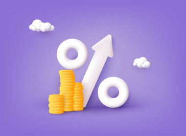 Banka kredi konsepti. Yüzde, iyi faiz oranı, faizsiz. Finans yönetimi. 3B Web Vektör Resimleri.