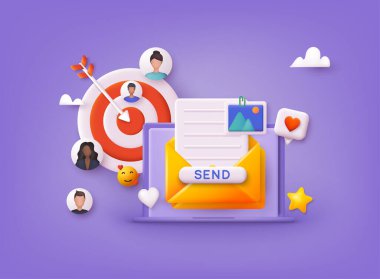 Dijital pazarlama, smm dijital web teknolojisi. Web analizi ve pazarlama sosyal medya kavramı. 3B Web Vektör Resimleri.