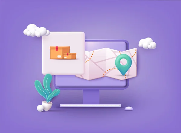 Map Delivery Tracking Gps Navigator Pointer Web Vector Illustrations — Stockový vektor