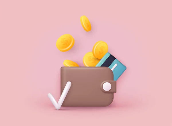 Money Saving Icon Concept Wallet Coins Credit Card Web Vector — Stock Vector