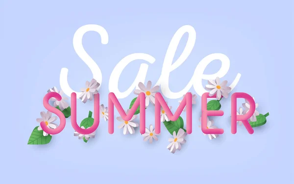 Summer Sale Tekst Vector Banner Ontwerp Met Daisy Flowers Een — Stockvector