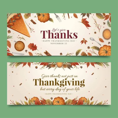 Elle çizilmiş şükran günü pankartları vektör tasarımı illüstrasyonu