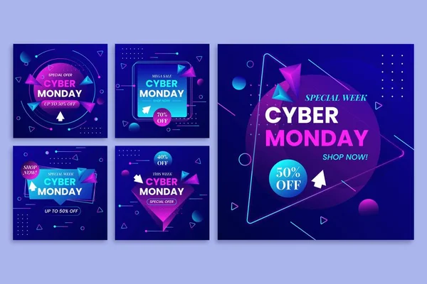 Gradient Cyber Monday Instagram Posts Collection Vector Design Illustration — Stock Vector