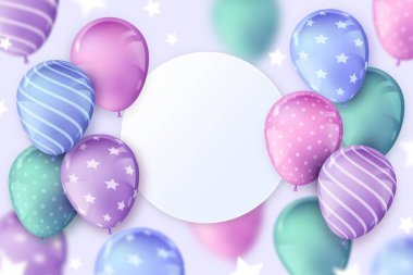 gerçekçi doğum günü balonları arka plan fotokopi alanı vektör tasarımı resimlemesi