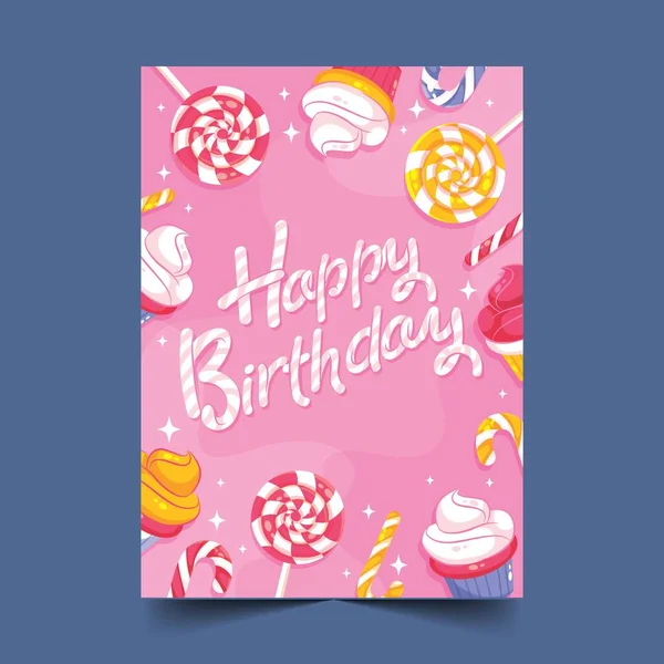 誕生日グリーティングカードとレタリングベクトルデザインイラスト — ストックベクタ