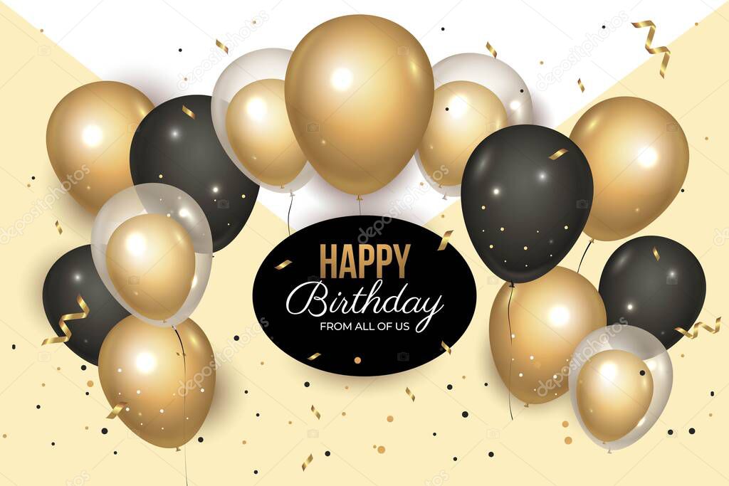 realistic birthday background with golden balloons vector design illustration