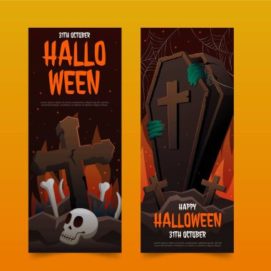 gerçekçi cadılar bayramı dikey bayrakları vektör tasarım illüstrasyonunu ayarlar