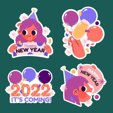 el çizimi şirin yeni yıl 2022 koleksiyon vektör tasarımı illüstrasyonu