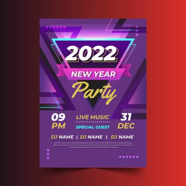 düz yeni yıl 2022 parti broşürü vektör tasarım illüstrasyonu