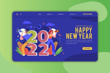 Yeni yılın iniş sayfası şablon vektör tasarımı illüstrasyonunuz kutlu olsun