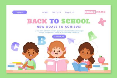 Geri okul vektör tasarımı illüstrasyon iniş sayfası şablonu