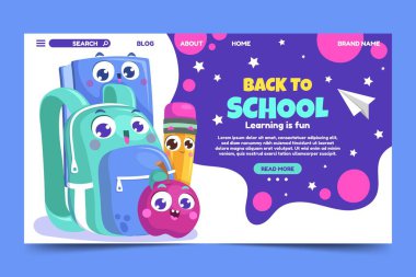 karikatür okul vektör tasarımı illüstrasyon iniş sayfası şablonu